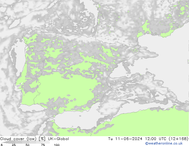 Bewolking (Laag) UK-Global di 11.06.2024 12 UTC