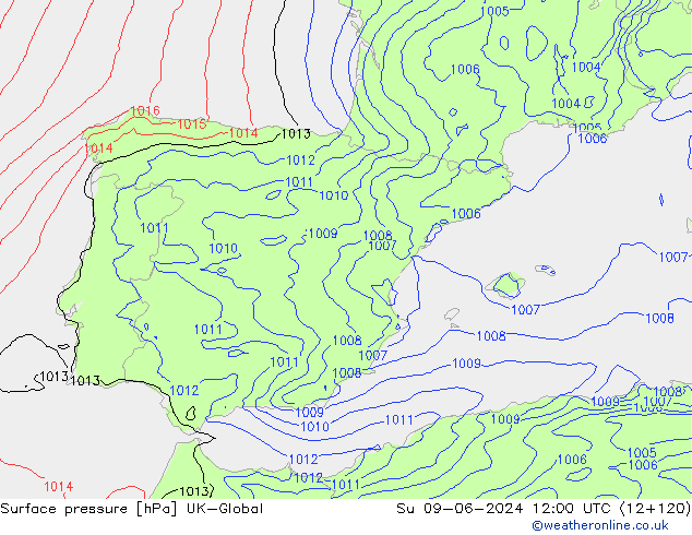 pression de l'air UK-Global dim 09.06.2024 12 UTC