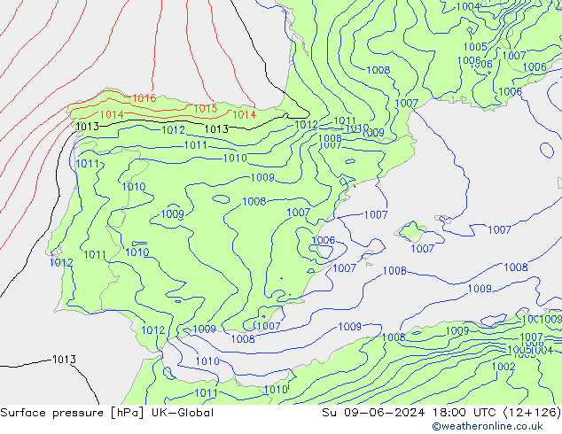 Surface pressure UK-Global Su 09.06.2024 18 UTC