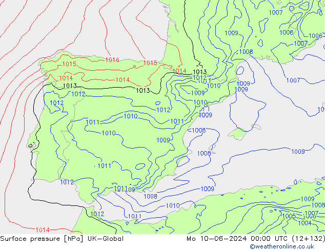 pressão do solo UK-Global Seg 10.06.2024 00 UTC