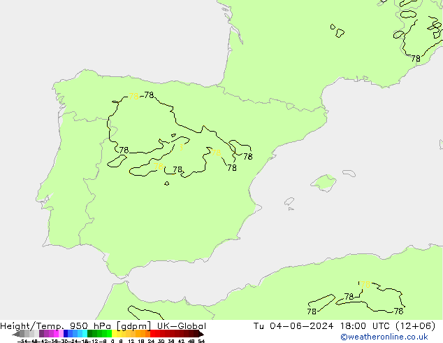 Height/Temp. 950 hPa UK-Global Út 04.06.2024 18 UTC