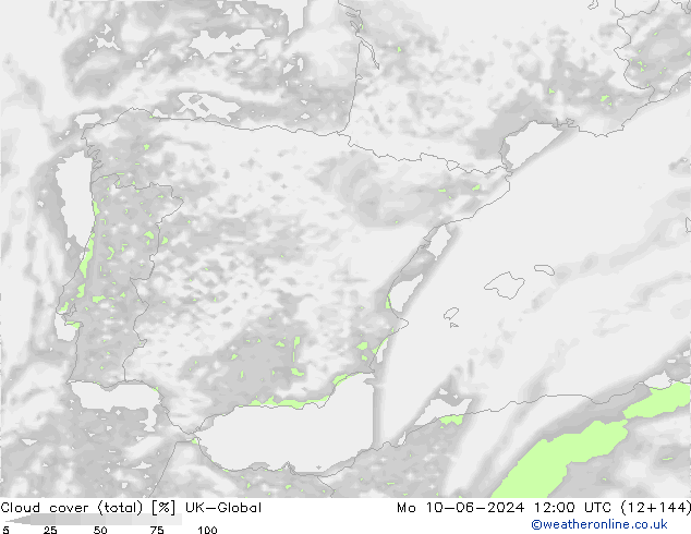 Cloud cover (total) UK-Global Po 10.06.2024 12 UTC