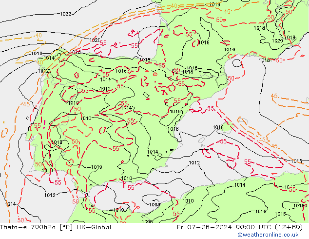 Theta-e 700hPa UK-Global Sex 07.06.2024 00 UTC
