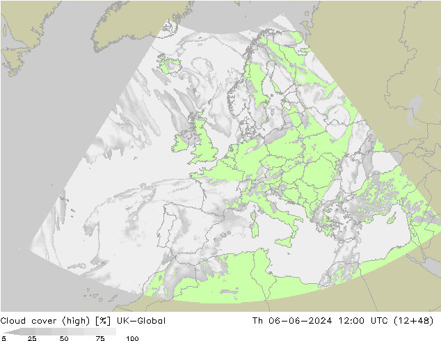 Cloud cover (high) UK-Global Th 06.06.2024 12 UTC