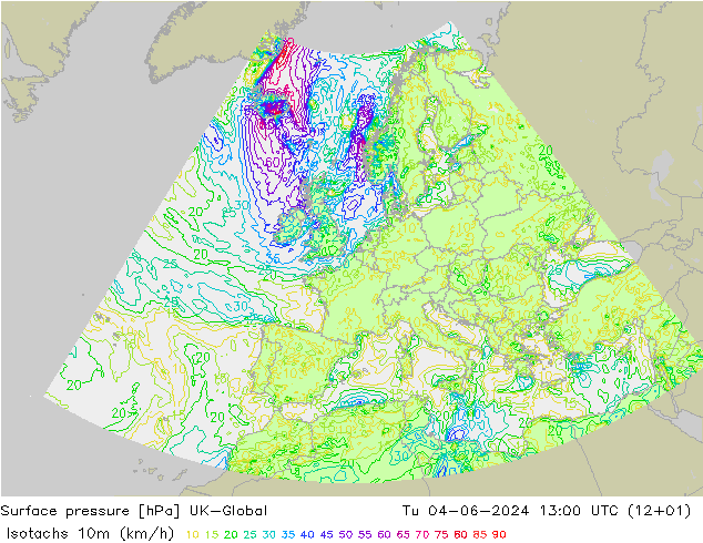 Isotachs (kph) UK-Global mar 04.06.2024 13 UTC
