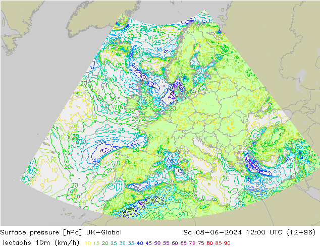 Isotachs (kph) UK-Global So 08.06.2024 12 UTC