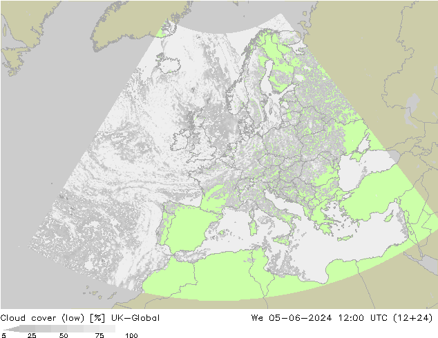 Bewolking (Laag) UK-Global wo 05.06.2024 12 UTC
