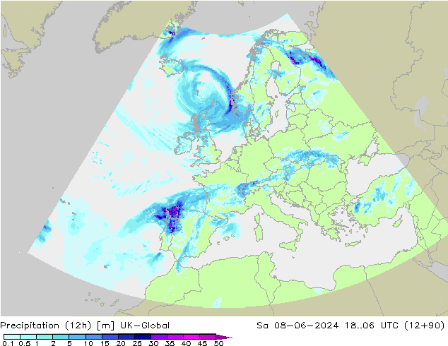 Precipitation (12h) UK-Global Sa 08.06.2024 06 UTC