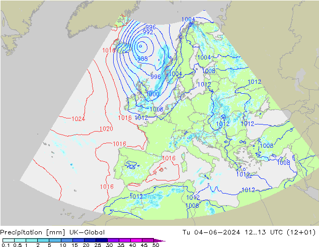 Precipitation UK-Global Tu 04.06.2024 13 UTC