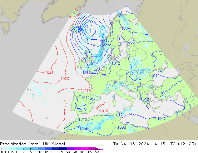 Srážky UK-Global Út 04.06.2024 15 UTC