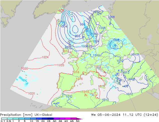 Precipitazione UK-Global mer 05.06.2024 12 UTC