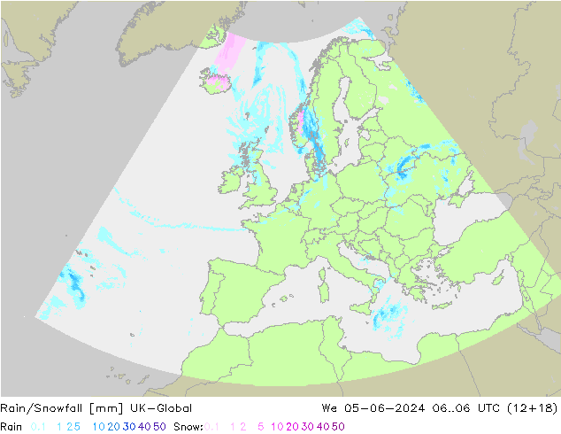Rain/Snowfall UK-Global mer 05.06.2024 06 UTC