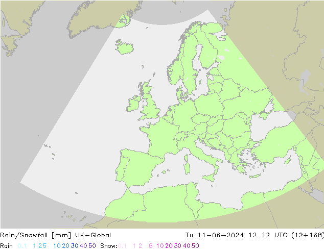 Regen/Schneefall UK-Global Di 11.06.2024 12 UTC