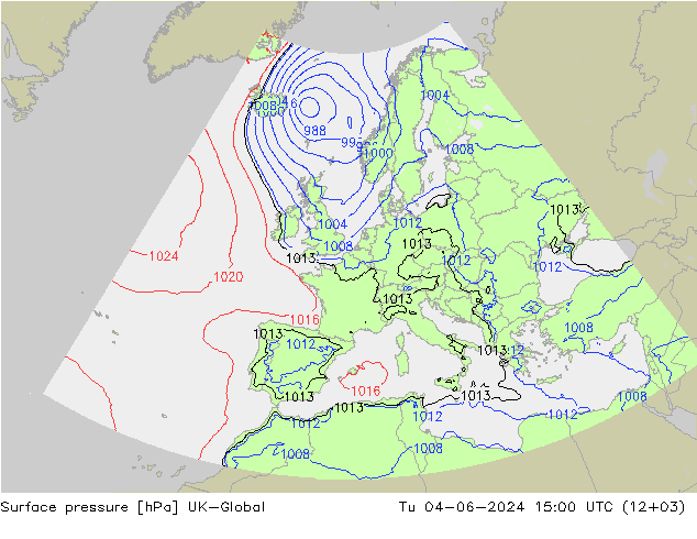 Surface pressure UK-Global Tu 04.06.2024 15 UTC
