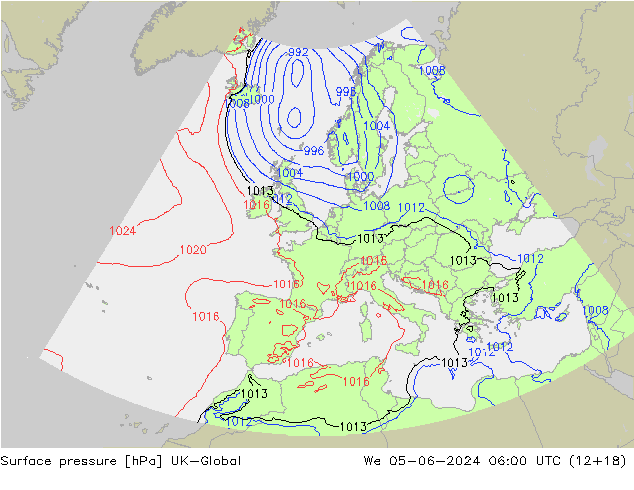 Surface pressure UK-Global We 05.06.2024 06 UTC