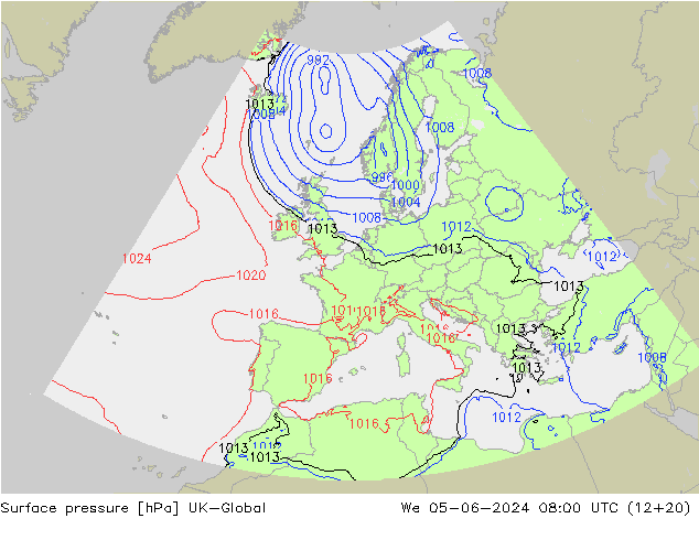 pression de l'air UK-Global mer 05.06.2024 08 UTC