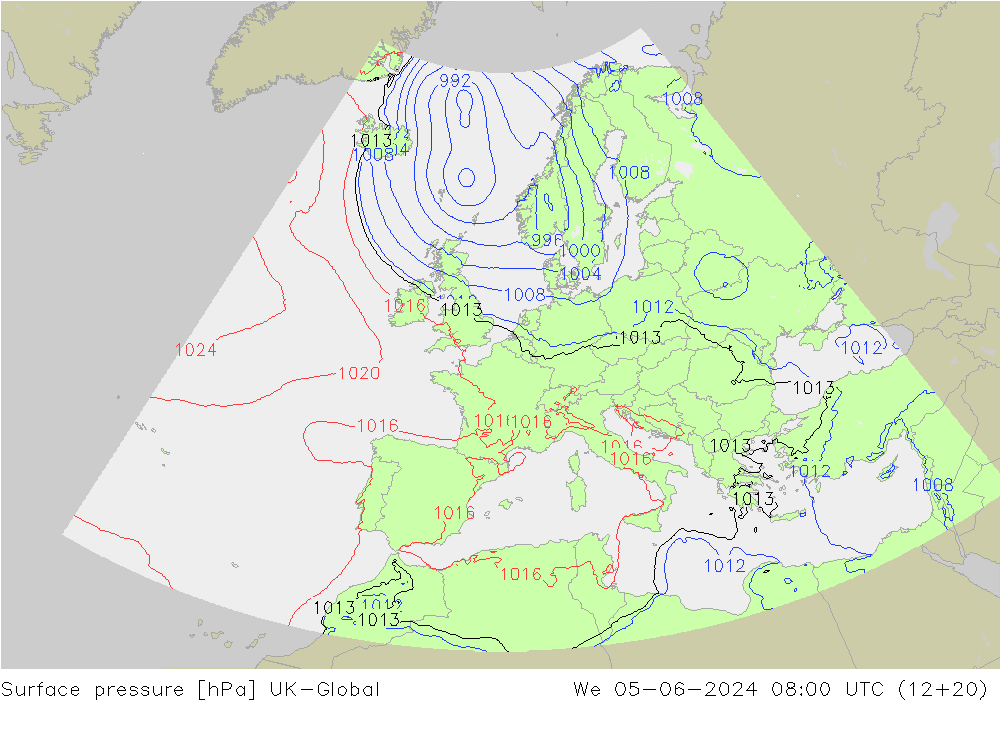 pression de l'air UK-Global mer 05.06.2024 08 UTC