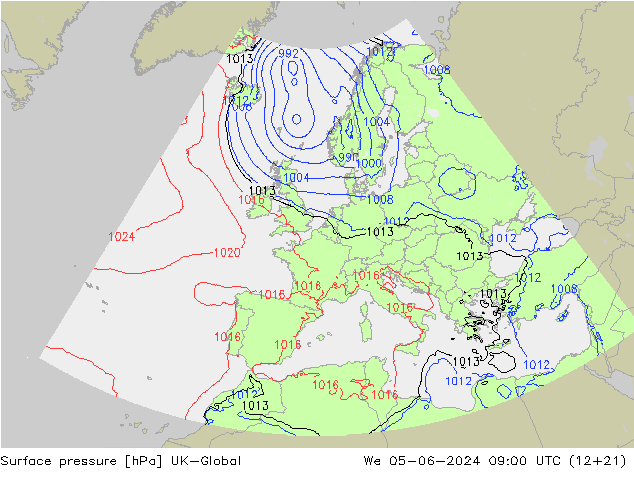 Surface pressure UK-Global We 05.06.2024 09 UTC