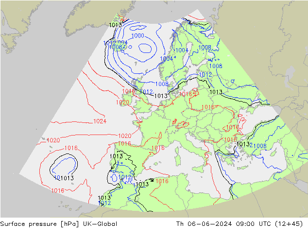 Surface pressure UK-Global Th 06.06.2024 09 UTC