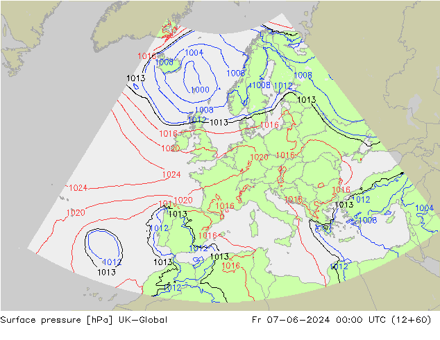 Atmosférický tlak UK-Global Pá 07.06.2024 00 UTC