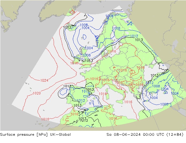 Presión superficial UK-Global sáb 08.06.2024 00 UTC