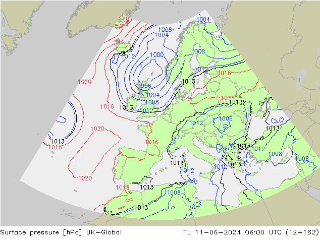 Presión superficial UK-Global mar 11.06.2024 06 UTC