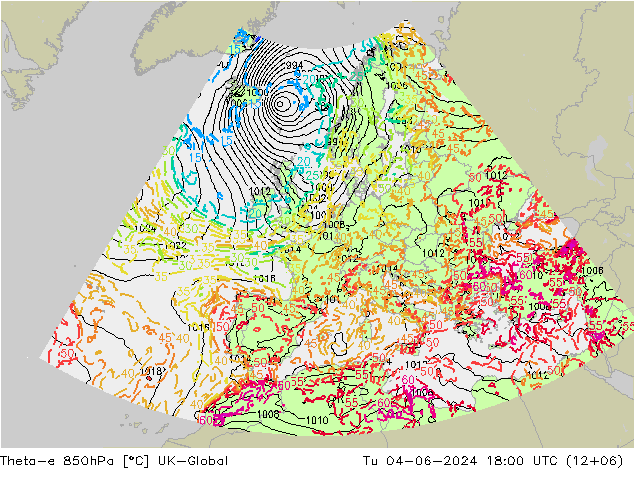 Theta-e 850hPa UK-Global di 04.06.2024 18 UTC