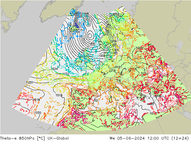 Theta-e 850hPa UK-Global Mi 05.06.2024 12 UTC