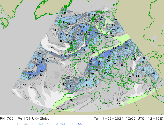 RH 700 hPa UK-Global  11.06.2024 12 UTC