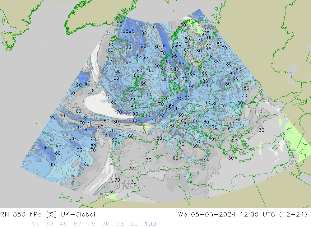 RH 850 hPa UK-Global  05.06.2024 12 UTC