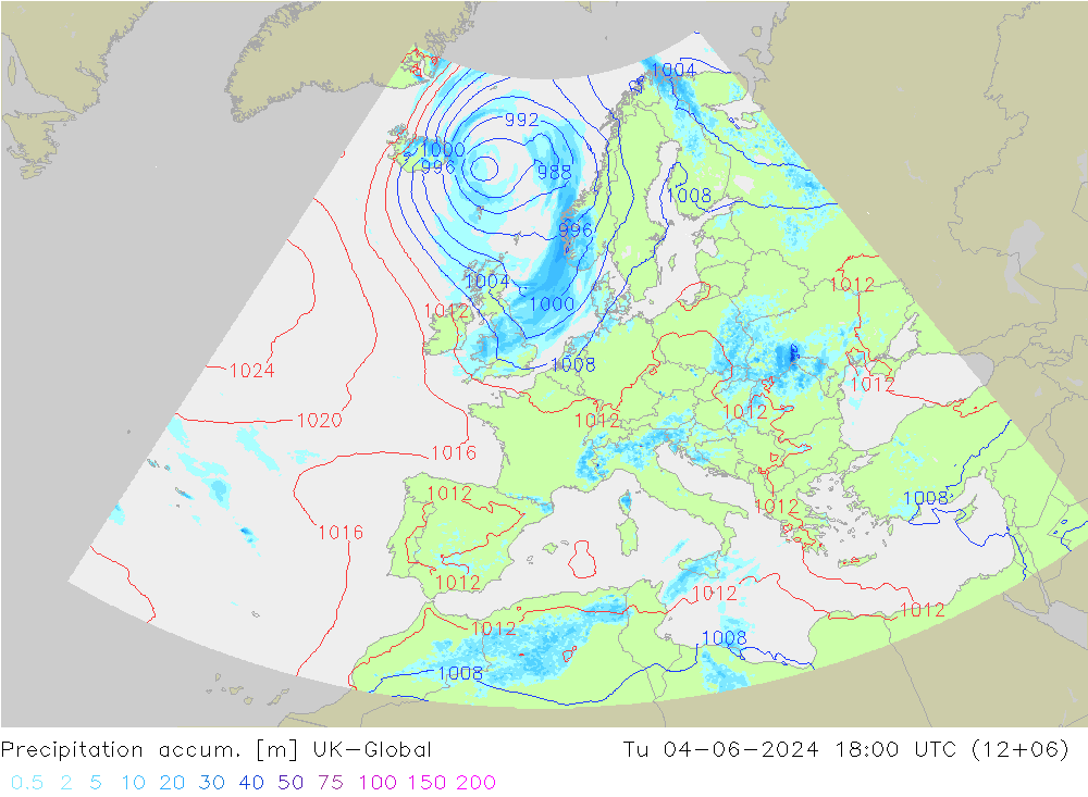 Precipitation accum. UK-Global Tu 04.06.2024 18 UTC