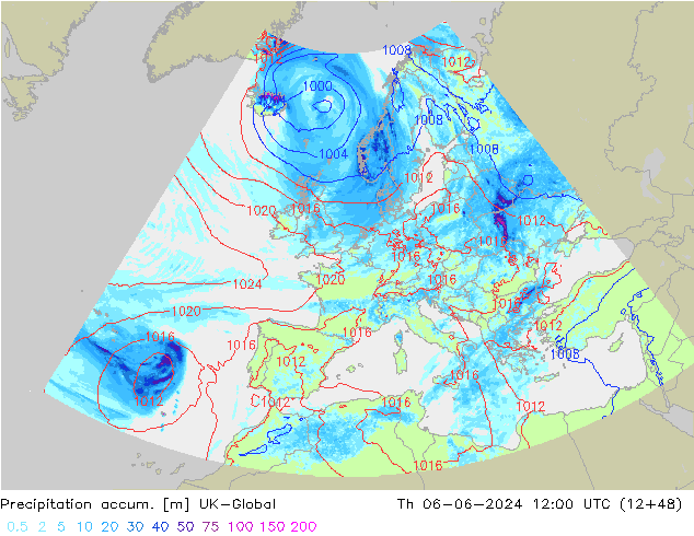Precipitation accum. UK-Global Th 06.06.2024 12 UTC