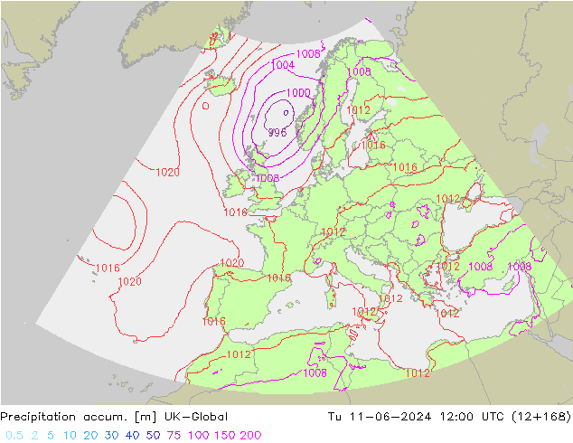 Toplam Yağış UK-Global Sa 11.06.2024 12 UTC