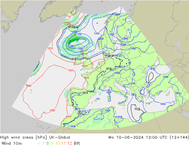 High wind areas UK-Global пн 10.06.2024 12 UTC