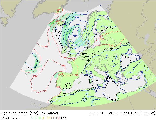 High wind areas UK-Global Tu 11.06.2024 12 UTC