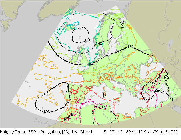 Height/Temp. 850 hPa UK-Global Fr 07.06.2024 12 UTC