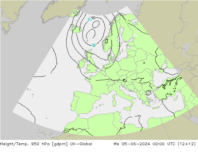 Height/Temp. 950 hPa UK-Global St 05.06.2024 00 UTC