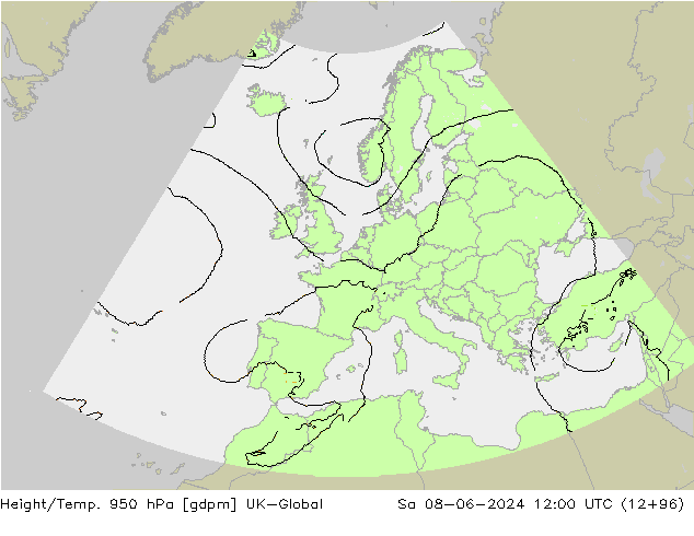 Height/Temp. 950 hPa UK-Global Sa 08.06.2024 12 UTC
