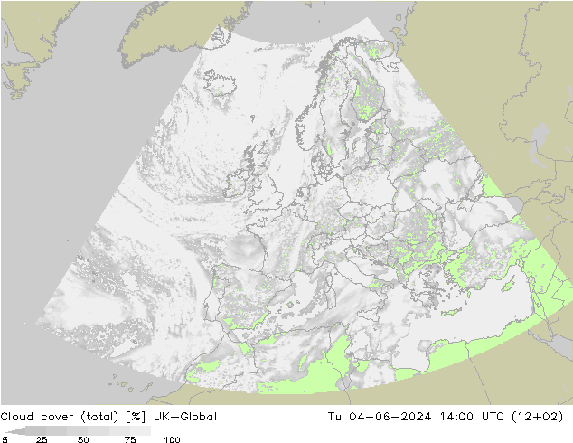 Cloud cover (total) UK-Global Tu 04.06.2024 14 UTC