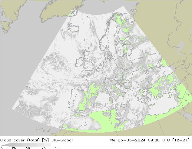 Nuages (total) UK-Global mer 05.06.2024 09 UTC