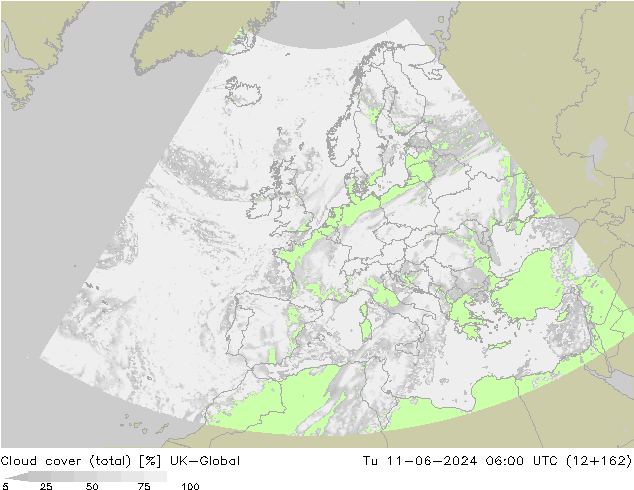 Bewolking (Totaal) UK-Global di 11.06.2024 06 UTC