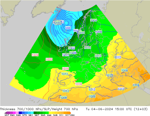 Thck 700-1000 hPa UK-Global Tu 04.06.2024 15 UTC
