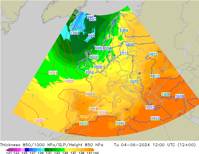 Thck 850-1000 hPa UK-Global Tu 04.06.2024 12 UTC