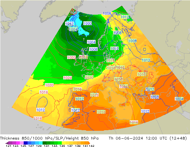 Thck 850-1000 hPa UK-Global Th 06.06.2024 12 UTC