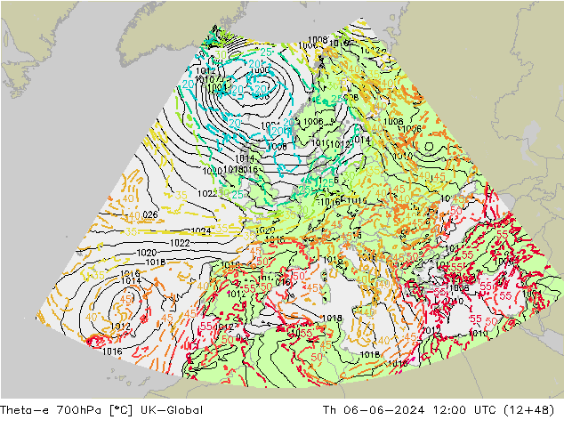 Theta-e 700hPa UK-Global Per 06.06.2024 12 UTC