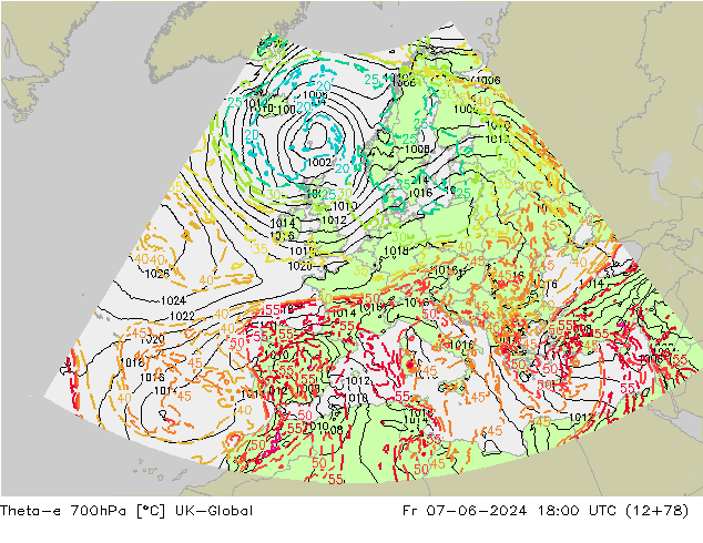Theta-e 700hPa UK-Global vie 07.06.2024 18 UTC