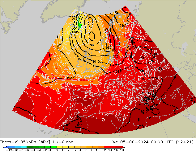 Theta-W 850hPa UK-Global We 05.06.2024 09 UTC