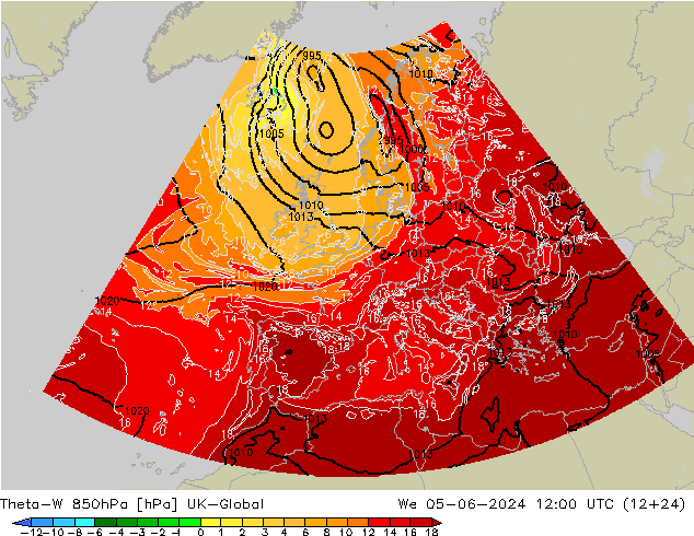 Theta-W 850hPa UK-Global 星期三 05.06.2024 12 UTC
