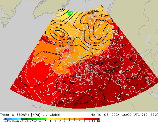 Theta-W 850hPa UK-Global ma 10.06.2024 00 UTC
