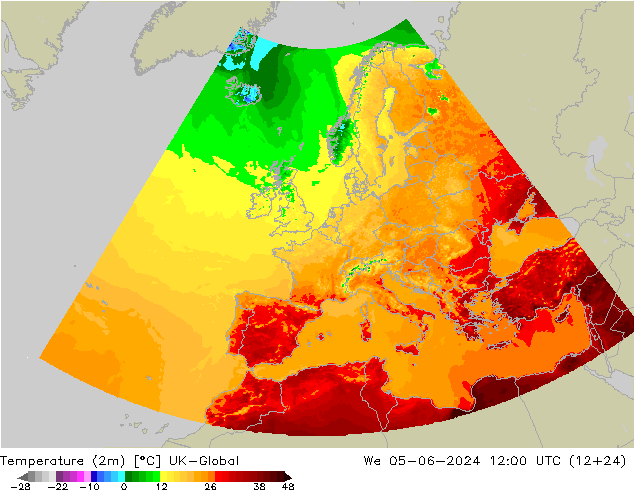 Temperature (2m) UK-Global We 05.06.2024 12 UTC